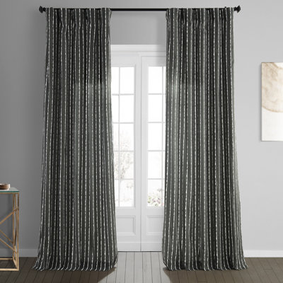 Marso Contemporary Brushstroke Chic Stripe Printed Cotton Room Darkening Curtains - Single Panel