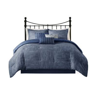 Printed Seersucker Comforter King - Navy, Soft Microfiber, 2 Square Decorative Pillows Navy 7 Piece Seersucker, , Warm Bedding