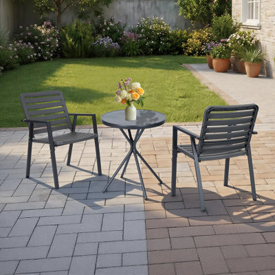 Ensemble 3 pièces de table bistro et chaises, ensemble de meubles de patio imperméables, table et chaises d'extérieur toutes saisons, meubles de balcon pour porche, jardin, jardin, gris