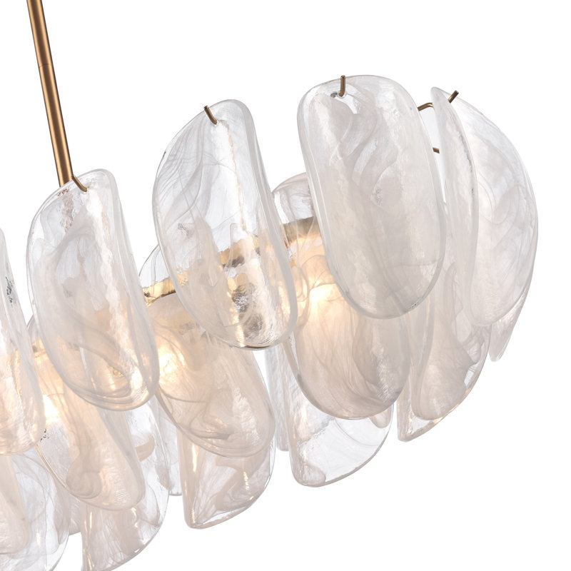 Lustre linéaire 47,25 "en laiton satiné avec verre incurvé arctique, Transparent, Laiton brossé