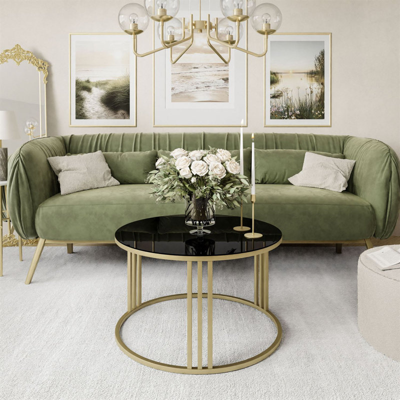 Strock Frame Coffee Table, Gold, Black Glass