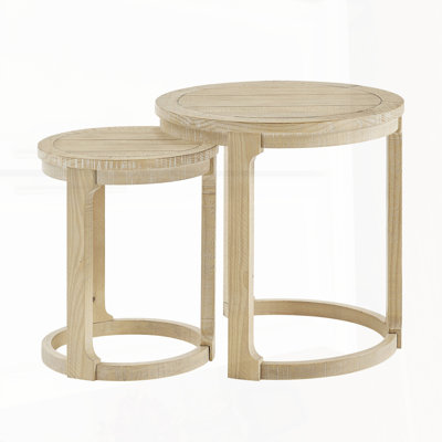 2PCS Curved Traditional Round Wooden Mayra Set, Mid Century Rustic Style for Living Room and Office