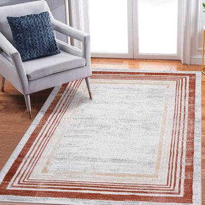 Tapis élégant et antitache 240 x 300 cm (8 x 10 pi) brun avec bordure - Ne perd pas ses poils - Idéal pour bureau, entrée, salon, chambre, salle à manger.