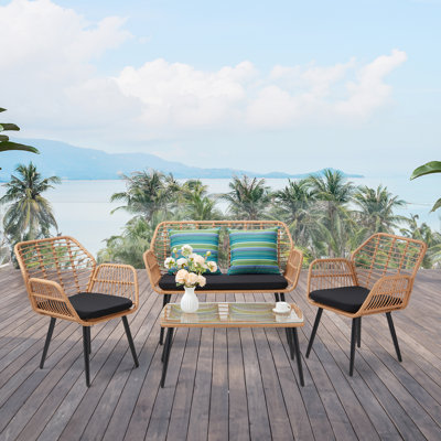 Patio Furniture Set 4-Piece All Weather Wicker Conversation Set With Soft Cushions