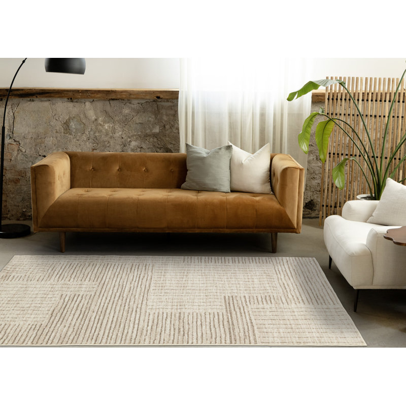Florence Beige Cream Modern Striped 5 x 7 Area Rug, Rectangle 5'3" x 7'5"