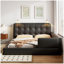 Grand lit plateforme tapissier avec 2 lampes de lecture, noir