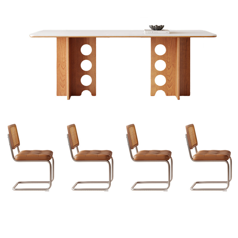 French cream style Rectangular dining table set, 29.5"H x 70.8"L x 35.4"W