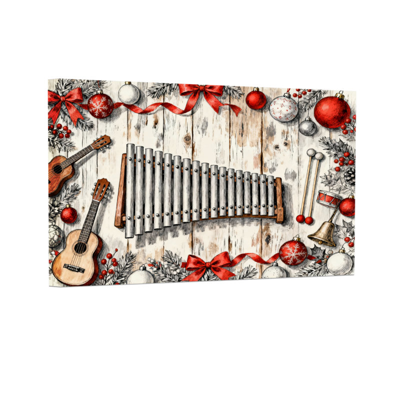 Ensemble de 3 reproductions d'art sur toile, "Christmas Christmas Instruments and Decorations", H 20 po x l 30 po