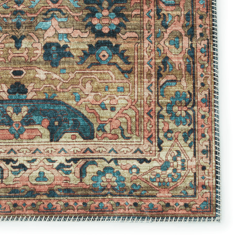 Tapis bleu / brun clair lavable à la machine Jayven, Tapis de couloir 2 pi 6 po x 8 pi