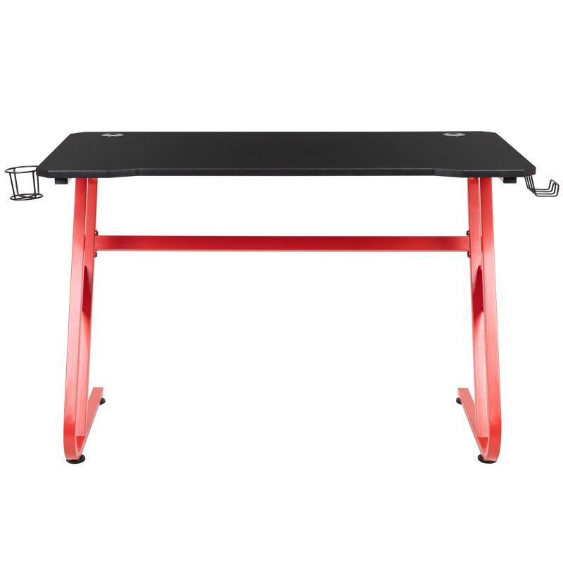 Bureau ergonomique professionnel Efim avec porte-gobelet et crochet pour casque d'écoute, Rouge