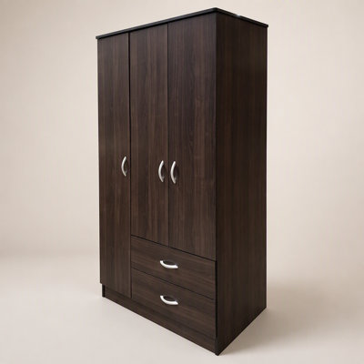Armoire Morrison Espresso à 3 portes avec un grand espace de rangement et un design moderne, idéale pour une chambre bien organisée