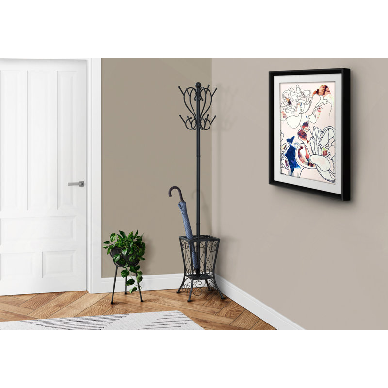 Coat Rack, Hall Tree, Free Standing, 8 Hooks, Entryway, 71"H, Umbrella Holder, Bedroom Metal, Transitional