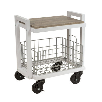 Chariot à 2 niveaux avec paniers et tablettes interchangeables en métal thermolaqué