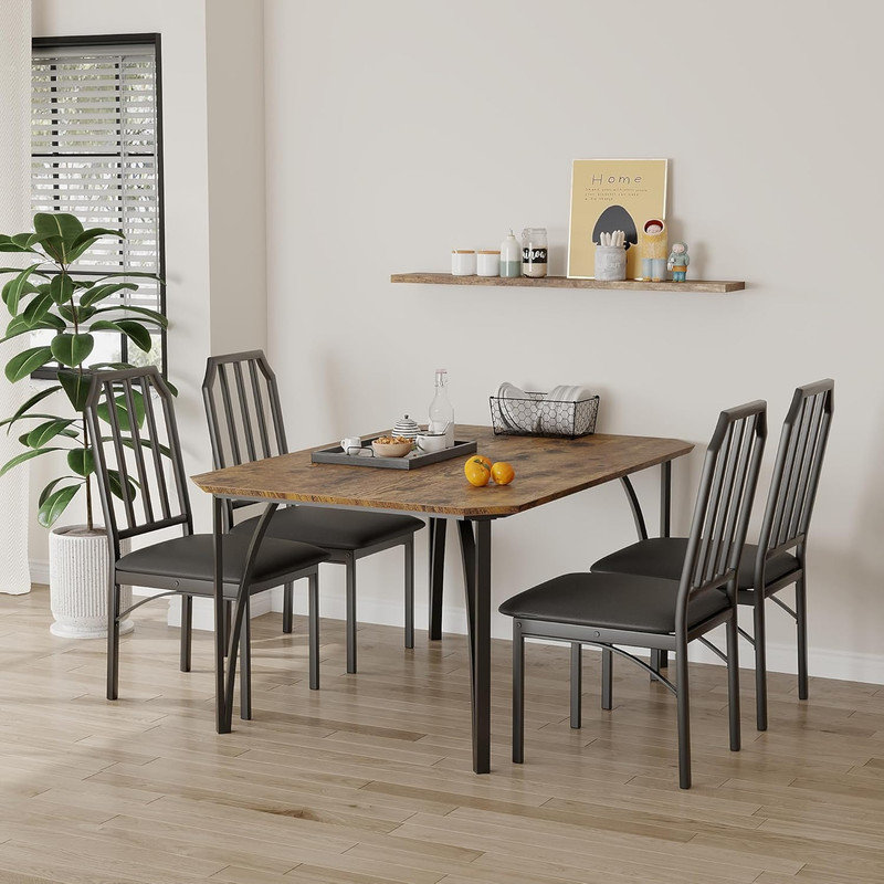 Ensemble de table de salle à manger pour 4 personnes, ensemble de cuisine compacte 5 pièces avec chaises rembourrées
