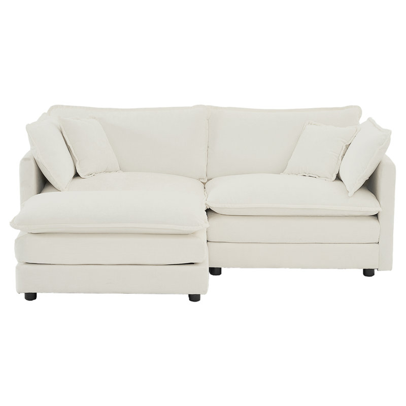 Canapé en chenille deux places avec 1 repose-pieds, Blanc