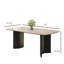 Table de salle à manger de luxe 63 "à dessus en pierre avec veines uniques naturelles et bois noir bi-matière + base en acier inoxydable