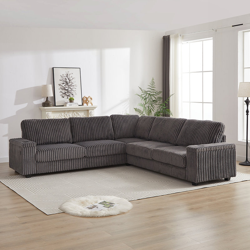Canapé cylindrique en L 110 po Cylan, Gris foncé