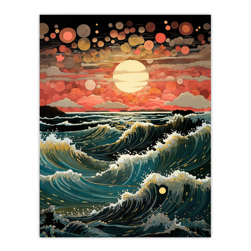 The Great Wave Off Wonder Abstract Seascape Storm On Moonlit Bubble Sky Large Wall Unframed Art Poster Print Thick Paper 18X24 Inch