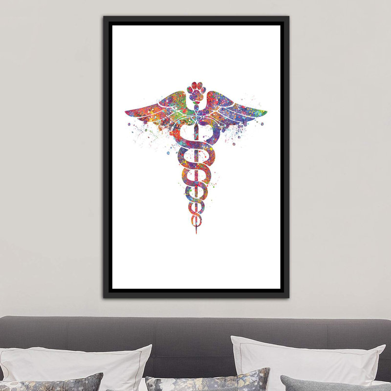 «Caduceus Vet Paw» - Impression, H 26 po x l 18 po x 1,5 po, Cadre noir vieilli