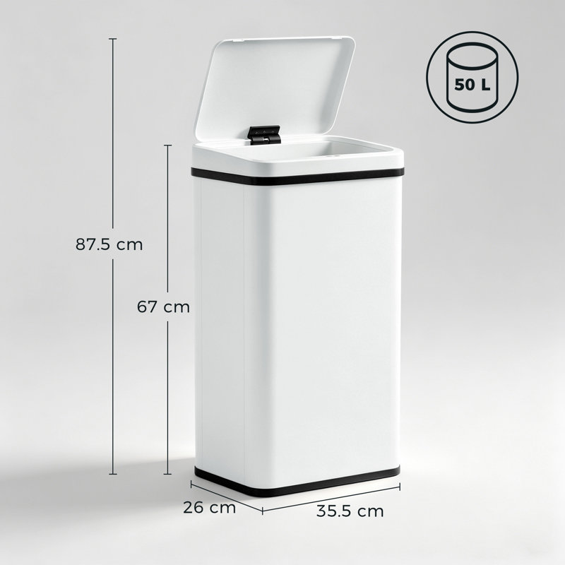 Kitchen Bin with Fast Motion Sensor, Stainless Steel Sensor Bin, 50l, White