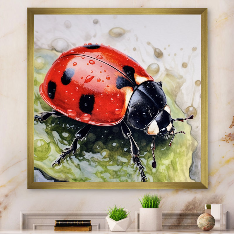 Coccinelles rouges et noires III sur toile, H 36 po x l 36 po x P 1,5 po, Cadre doré à une seule photo