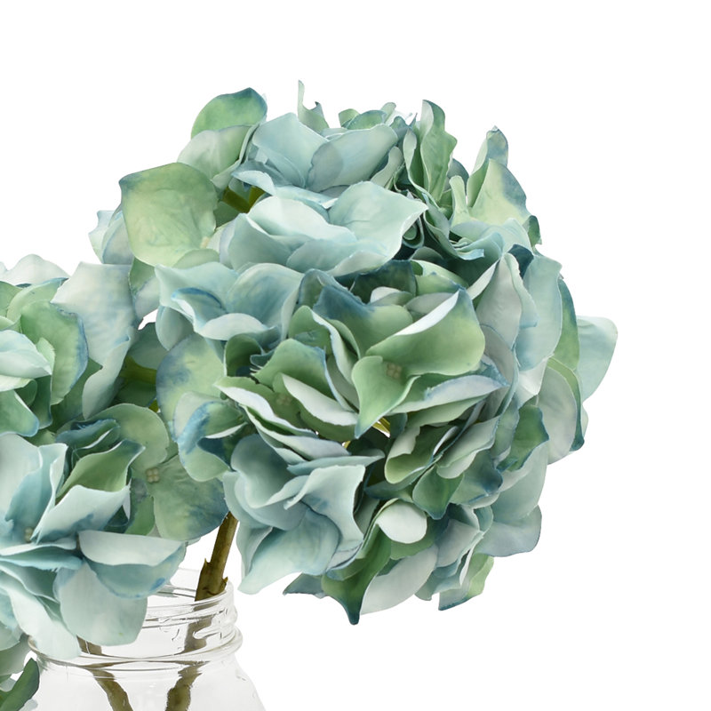 Hydrangea Florals In Mason Jar, Light Green