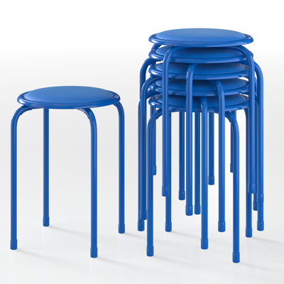 Set Of 6 Stacking Stools With Padded Seats, 17 Inch Standard Height Padded Stack Stools With Leather Surface, Portable Nesting Round Metal Stools For Home Kitchen Indoor Outdoor, Assorted Color, Pack Of 6