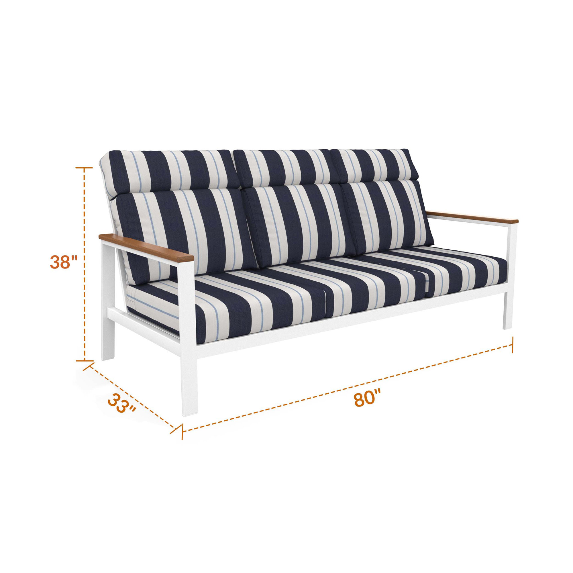 Townsend Metal Outdoor Sofa With Sunbrella Cushion, Sunbrella Relate Harbor