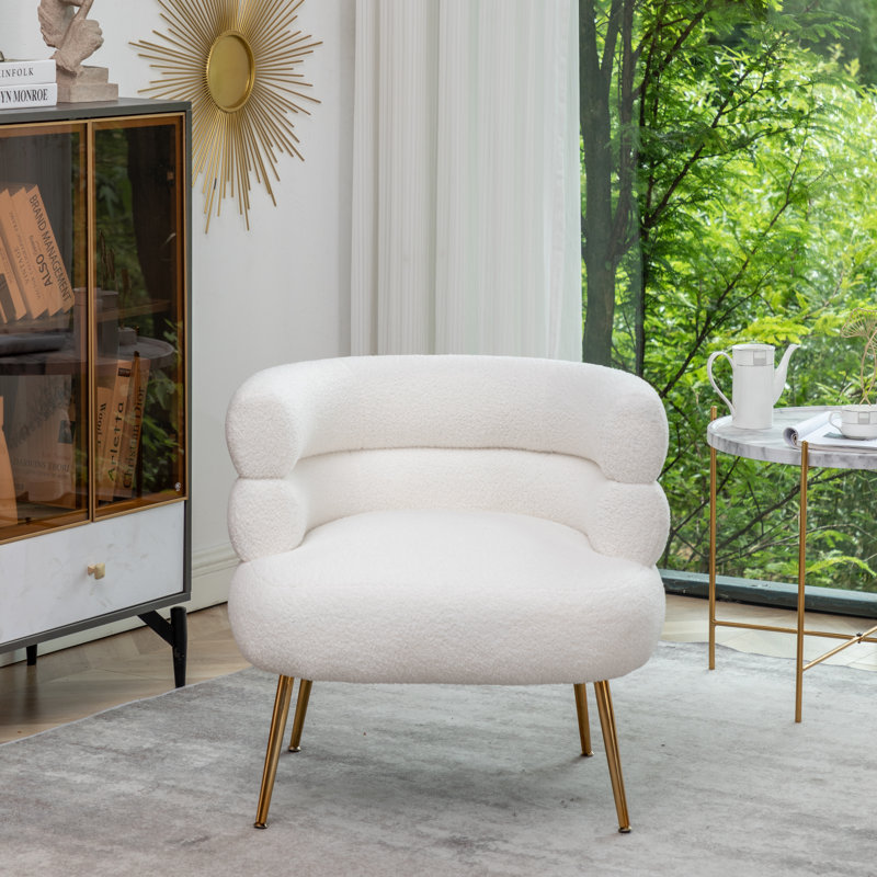 Demetrius Upholstered Barrel Chair, White Teddy