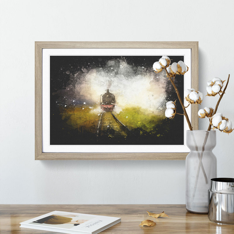 Steam Train Upon The Tracks - Picture Frame Graphic Art, 33cm H x 45cm W x 2cm D, Oak Framed
