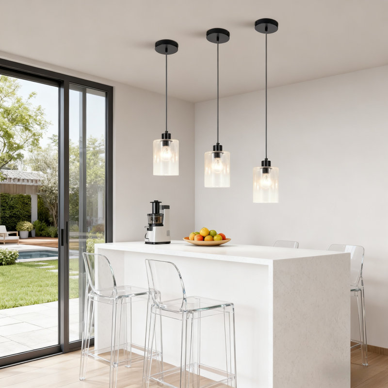 Luminaire suspendu 4,7 po à tête simple en verre noir (3 pièces)