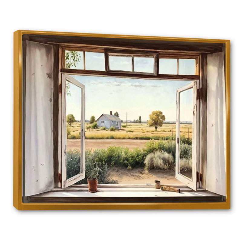 «Window to Landscape Views I - Farm Landscape», art mural, H 16 po x l 32 po x P 1 po, Cadre flottant doré