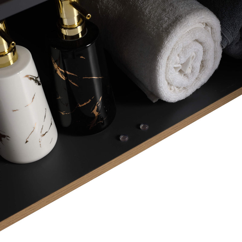 Ebern Designs Yordana Bathroom Vanity 60" Wide - Double Sink, Black, Oak