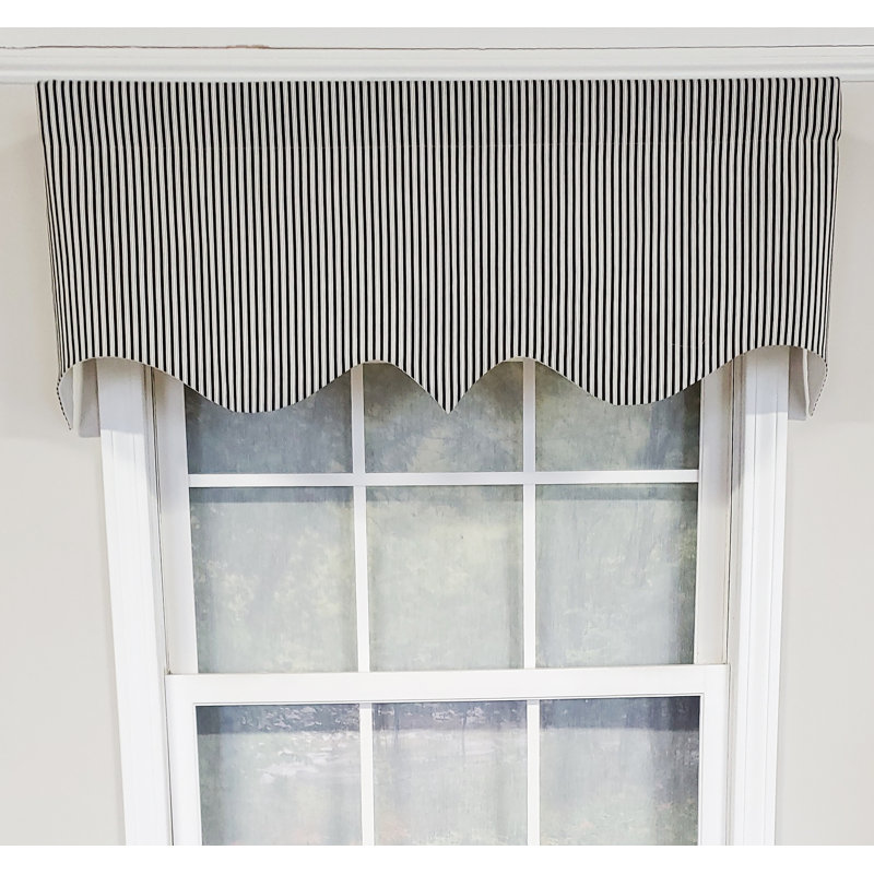 Ticking Cotton Blend Striped Scalloped Window Valance, Black
