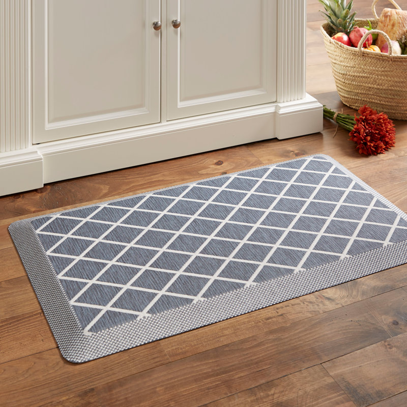 Miles Blue and White Polyester Anti-Fatigue Kitchen Mat