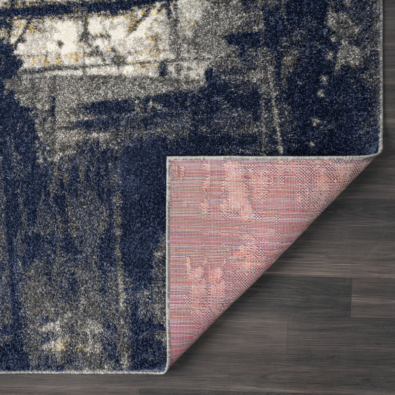 Stourbridge Abstract Area Rug in Navy/White/Gray, Rectangle 9'3" x 13'