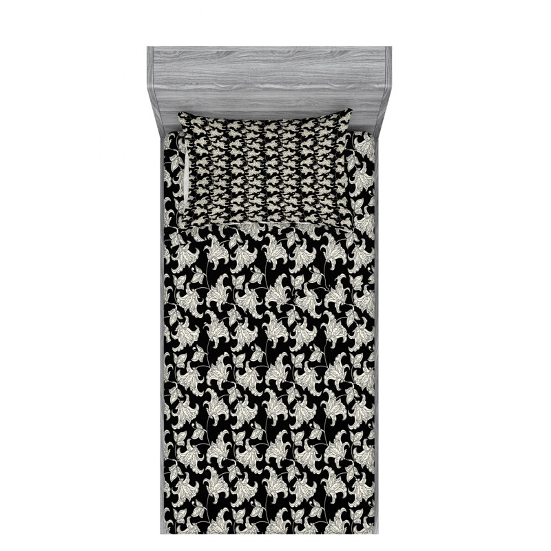 Ensemble de draps à motif floral, Ensemble de draps pour lit simple avec drap-housse