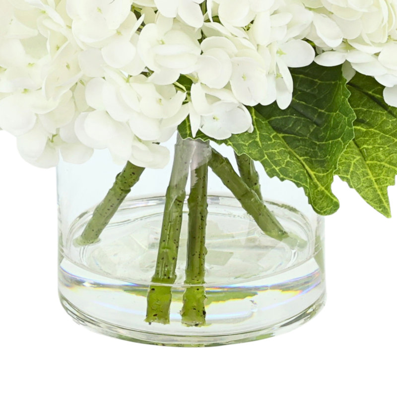 Faux Hydrangea Arrangement in Vase, White