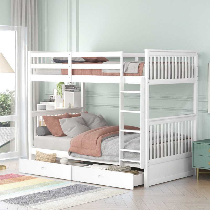 Lit superposé Twintwin avec échelles, blanc, 2 tiroirs de rangement - blanc de qualité artisanale et plateforme de chambre à coucher