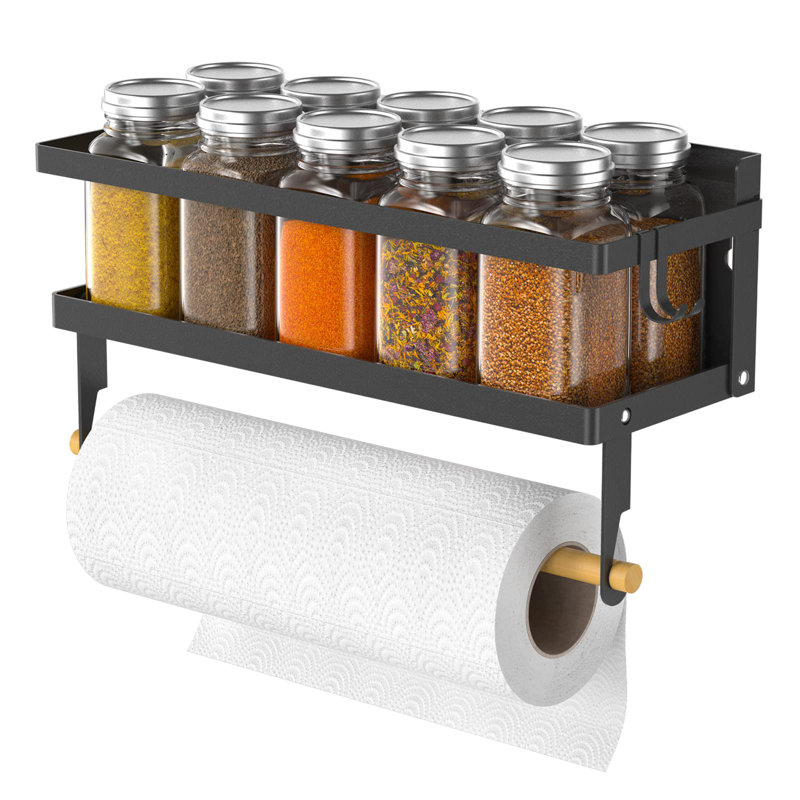 Wall Mounted Required Spice Rack with Adjustable Racks, Black