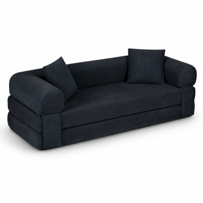 Dark Blue Frameless Sofa; A Corduroy Convertible Sofa Bed With Storage, Suitable For The Living Room And Bedroom