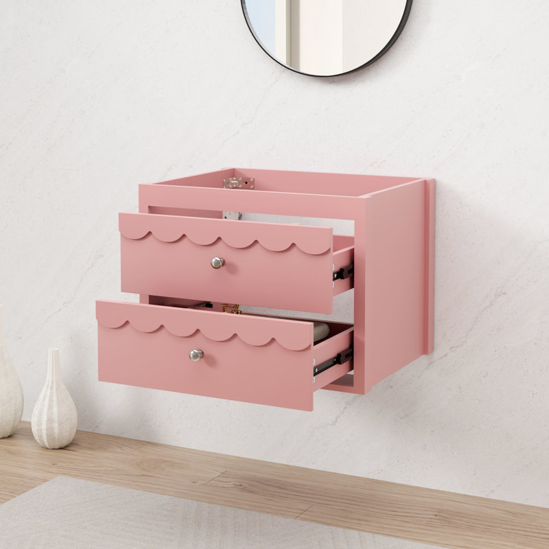 Base de meuble-lavabo mural 24 po seulement, lavabo non inclus, rebord ondulé décoratif, Rose