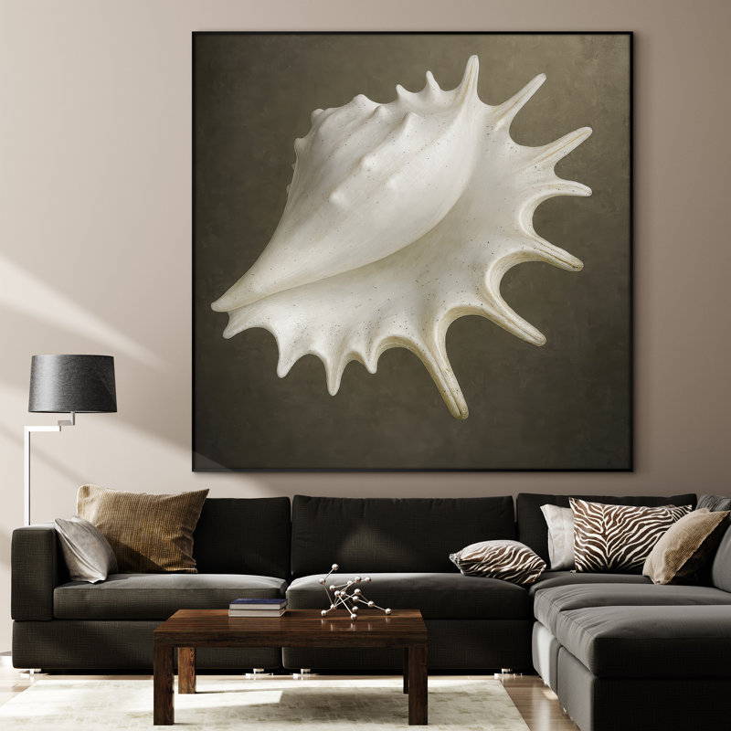 Très grande reproduction d'art sur toile - Coquillage marin, art côtier moderne, décoration pour salon ou chambre à coucher - «Assemblage requis du cadre (cadre non fini)»