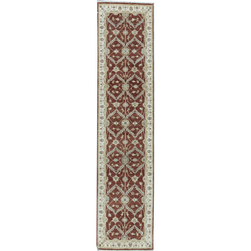 Hand-Knotted High-Quality Red and Ivory Runner