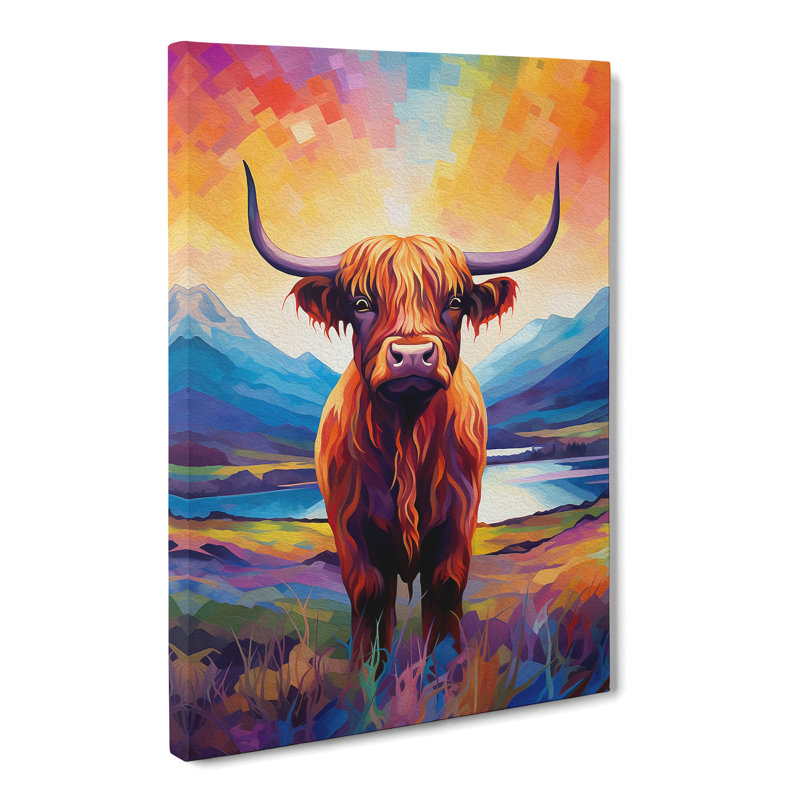 Highland Cow Futurism - Print on Canvas, 50cm H x 35cm W x 3cm D