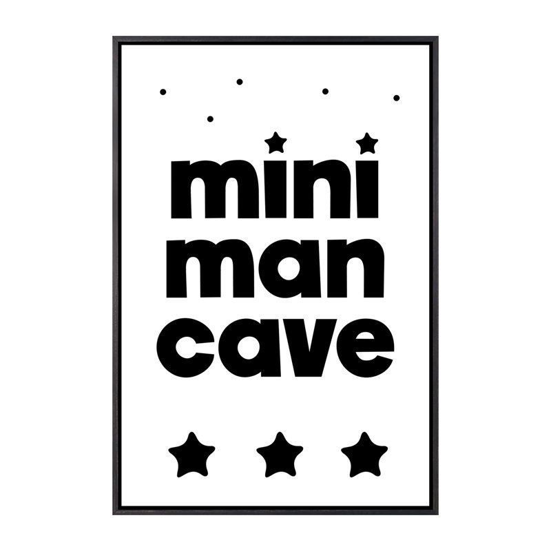 Mini Man Cave - reproduction d'art textuel, Toile avec cadre noir patiné, H 40 po x l 26 po x P 1,5 po, Pas de tapis