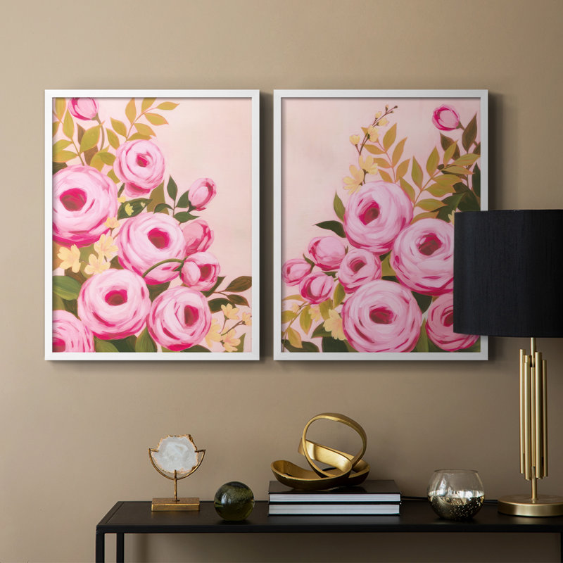 «Vibrant Roses I», reproduction encadrée de qualité supérieure - prête à être accrochée - aucun clou requis - aucun clou requis