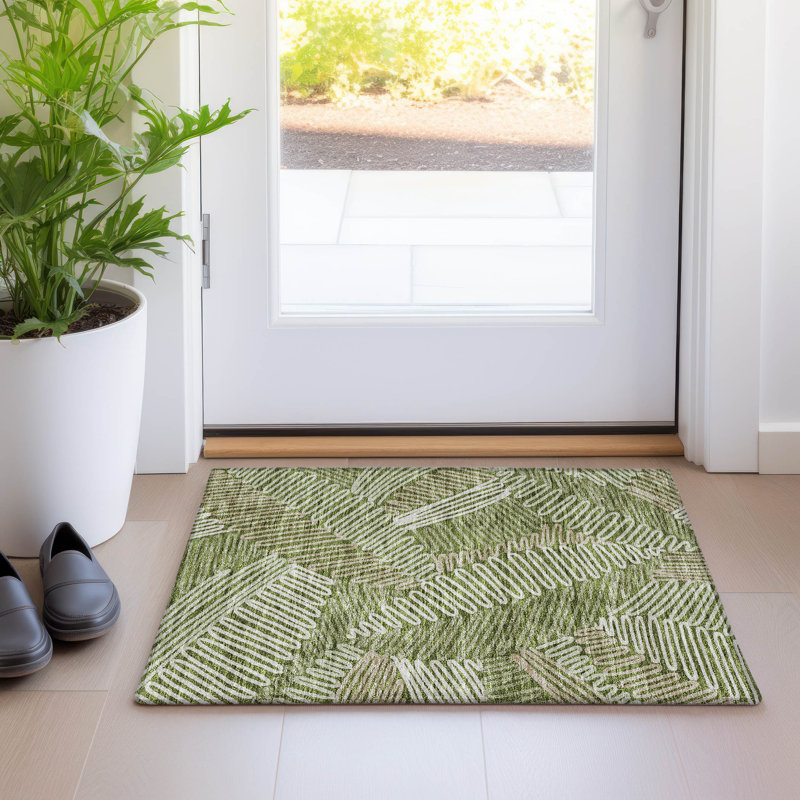 Premium Machine Washable Prisco Olive Rug, Rectangle 1'8" x 2'6"