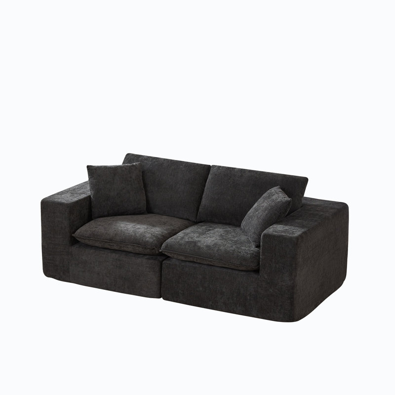 Canapé modulaire sans dossier 80 po Cloud, canapé modulaire à assise profonde, causeuse convertible et confortable, Noir