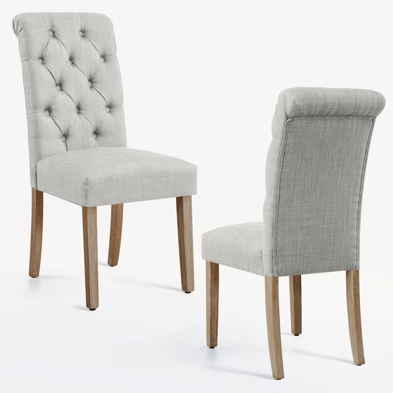 Chaises de salle à manger rembourrées en lin Selema, Gris / Bois naturel, 2